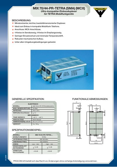 PROCOM MIX70/44-PR-TETRA(SMA)(MCX) technology data - cover page