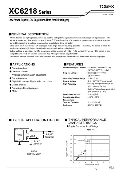 Torex XC6218 Series LDO Regulator Datasheet - cover page