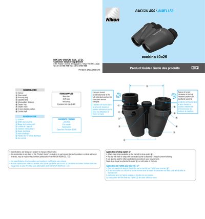 Nikon ecobins 10x25 Binoculars Product Guide - cover page