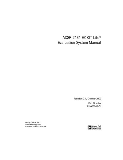 Analog Devices ADSP-2181 EZ-KIT Lite Evaluation System Manual - cover page