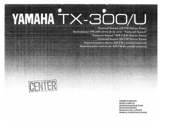 Yamaha TX-300/U Stereo Tuner Owner's Manual - cover page