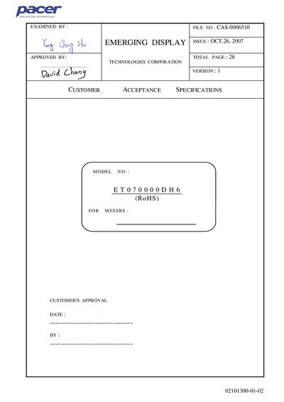 pacer ET070000DH6 handbook - cover page