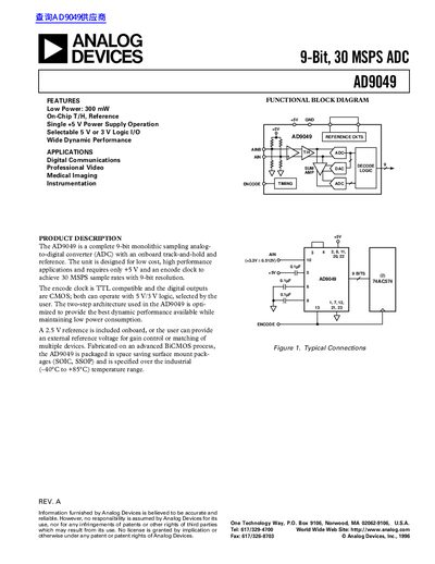 ANALOG DEVICES AD9049 9-Bit 30 MSPS ADC handbook - cover page