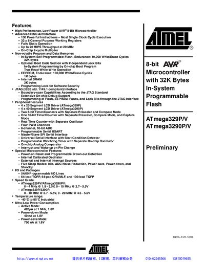 Atmel ATmega329P/V and ATmega3290P/V Datasheet