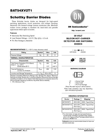 ON Semiconductor BAT54XV2T1 Handbook - cover page