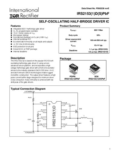 International Rectifier IRS2153(1)D Datasheet - cover page