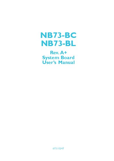 NB73-BC / NB73-BL System Board User Manual - cover page