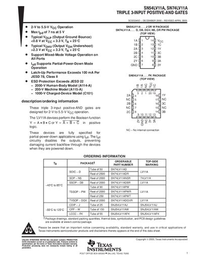 TEXAS INSTRUMENTS SN54LV11A SN74LV11A handbook - cover page