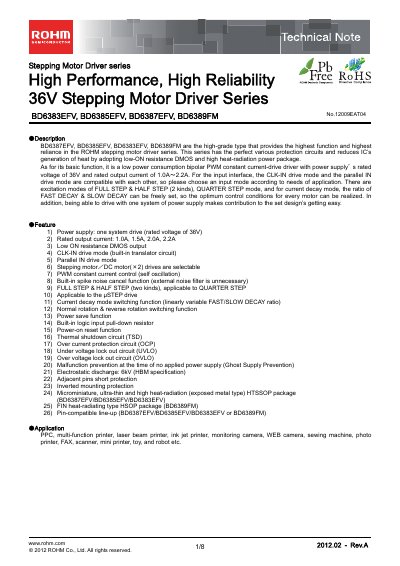 ROHM BD6383EFV / BD6385EFV / BD6387EFV / BD6389FM Technical Note - cover page