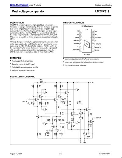 Philips LM219/319 Dual Voltage Comparator Datasheet - cover page