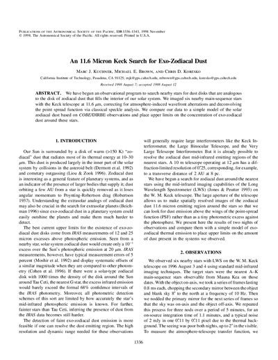 Keck 11.6 µm Search for Exo‑Zodiacal Dust - cover page