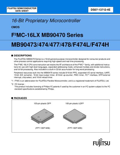 FUJITSU MB90473/474/477/478/F474L/F474H 16-Bit Proprietary Microcontroller Manual - cover page