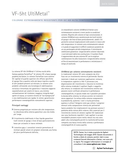 Agilent VF-5ht UltiMetal GC Column Product Leaflet - cover page