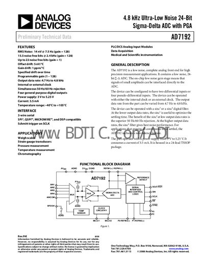 Analog Devices AD7192 Datasheet - cover page