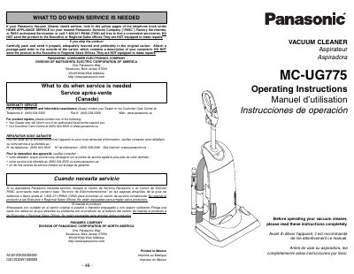 Panasonic MC-UG775 Vacuum Cleaner Operating Instructions - cover page