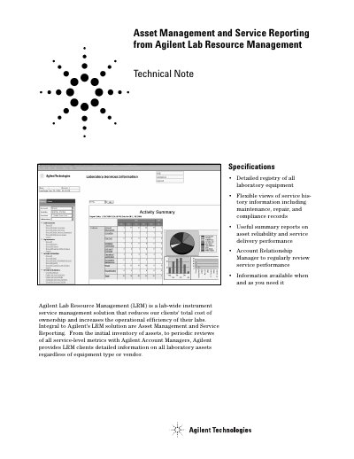 Agilent LRM Asset Management and Service Reporting Technical Note - cover page