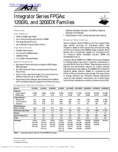 Actel 1200XL and 3200DX Families Datasheet - cover page