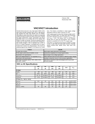 Fairchild VHC/VHCT Logic Family Introduction Handbook - cover page