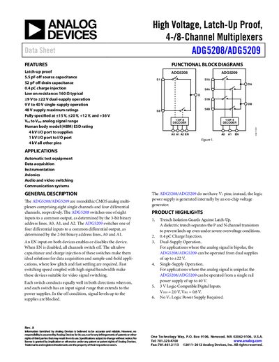 Analog Devices ADG5208/ADG5209 Datasheet Rev A - cover page
