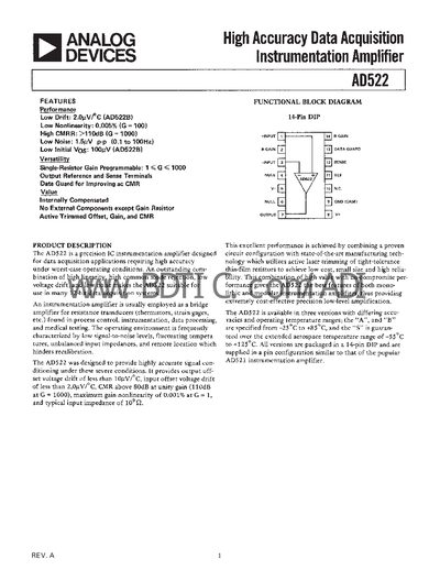 Analog Devices AD522 Instrumentation Amplifier Handbook - cover page