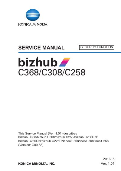 Security Function of bizhub C368/bizhub C308/bizhub C258/bizhub C236DN/bizhub C230DN/bizhub C225DN/ineo+ 368/ineo+ 308/ineo+ 258 - cover page