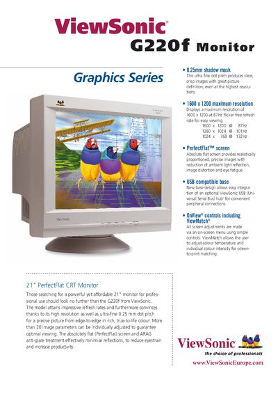 ViewSonic G220f Monitor Product Leaflet - cover page
