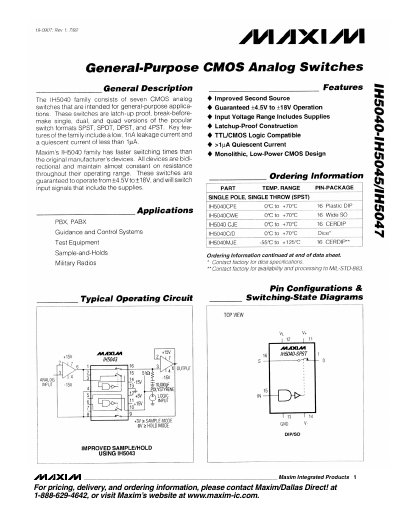 Maxim IH5040 Datasheet - cover page