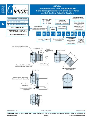 Glenair 440-144 Composite Ultra Low Profile EMI/RFI Backshell Handbook - cover page