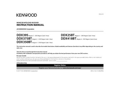 Kenwood DDX395/DDX375BT/DDX350BT/DDX25BT/DDX418BT DVD Receiver User Manual - cover page