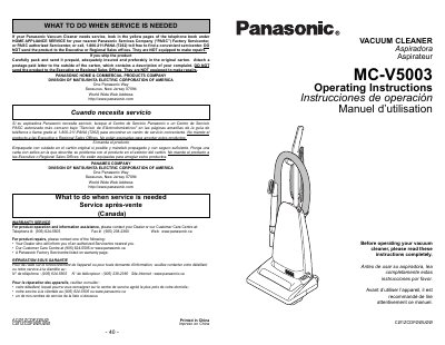 Panasonic MC-V5003 Vacuum Cleaner Operating Instructions - cover page