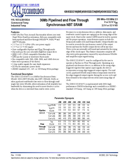 GSI TECHNOLOGY GS8322Z18(B/E)/GS8322Z36(B/E)/GS8322Z72(C) handbook - cover page