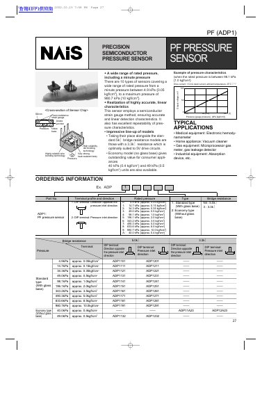 Precision Semiconductor PF (ADP1) Pressure Sensor Datasheet - cover page