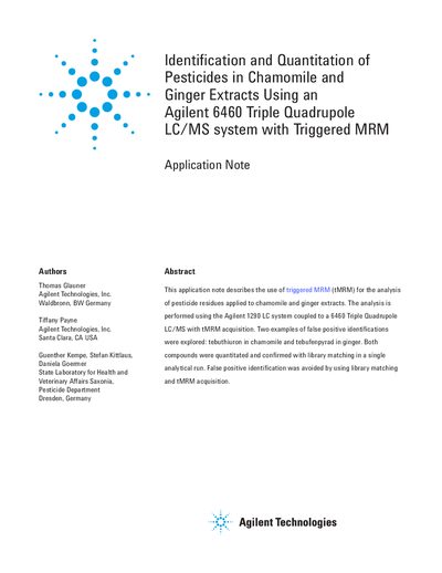 Agilent 6460 Triple Quadrupole LC/MS Application Note - cover page