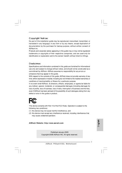 ASRock P4Dual-915GL Motherboard Quick Installation Guide