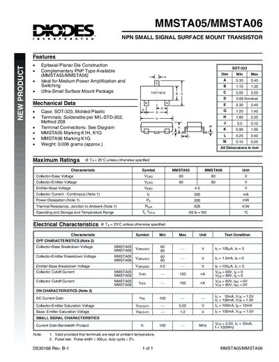 MMSTA05/MMSTA06 NPN Small Signal Surface Mount Transistor Datasheet - cover page