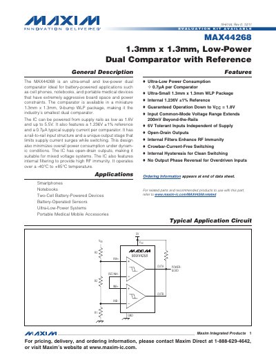 Maxim Integrated MAX44268 Low-Power Dual Comparator Datasheet