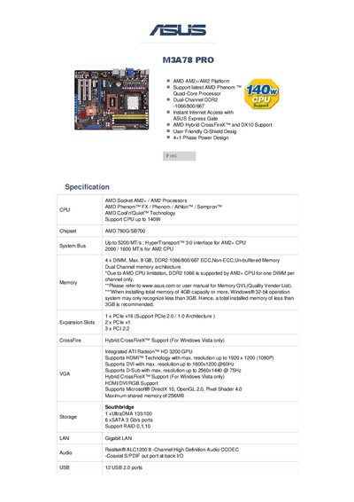 ASUS M3A78 PRO User Manual - cover page