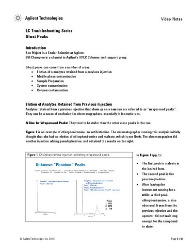Agilent LC Troubleshooting: Ghost Peaks Video Notes Manual - cover page