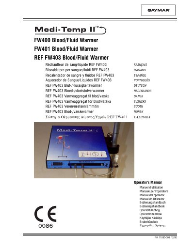 Gaymar FW400 Series Blood/Fluid Warmer Operator's Manual - cover page