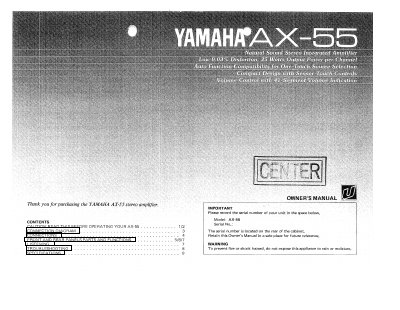 Yamaha AX-55 Stereo Amplifier Owner's Manual - cover page