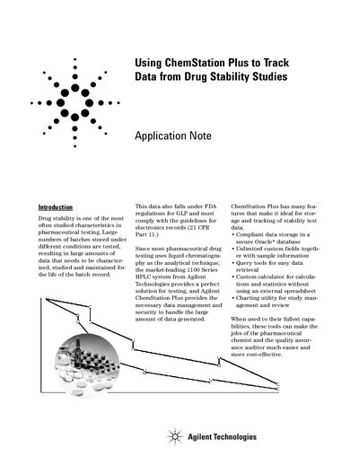 Agilent ChemStation Plus Application Note: Tracking Data from Drug Stability Studies - cover page