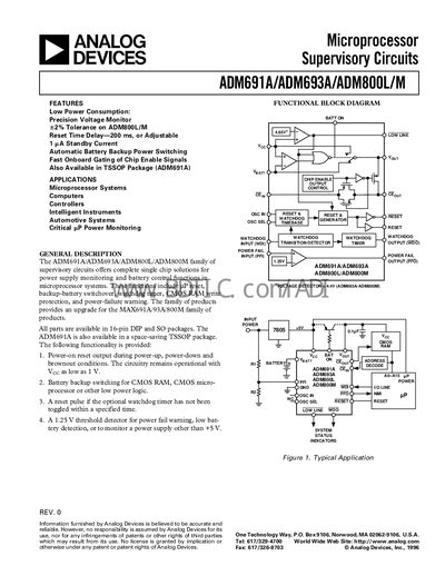 Analog Devices ADM800 Series Supervisory Circuit Datasheet - cover page