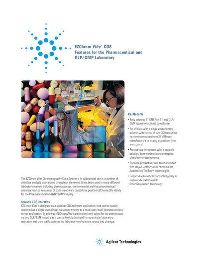 Agilent EZChrom Elite CDS Features for Pharmaceutical GLP/GMP Laboratory - cover page