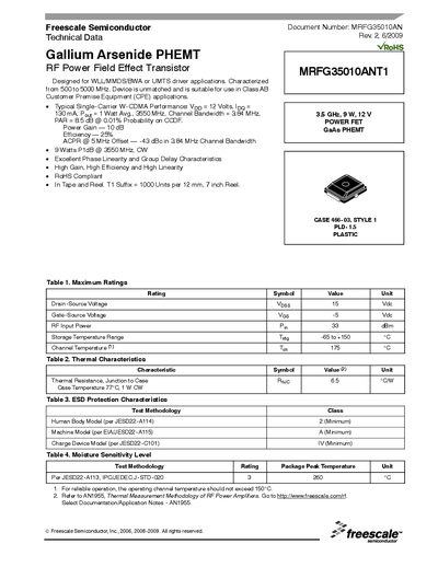 Freescale MRFG35010ANT1 Data Sheet - cover page
