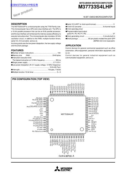 Mitsubishi Electric M37733S4LHP 16-Bit CMOS Microcomputer Datasheet - cover page