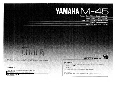 Yamaha M-45 Stereo Power Amplifier Owner's Manual - cover page