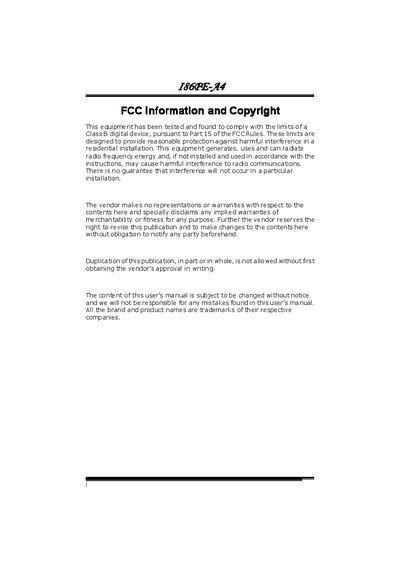 I86PE-A4 System Board User Manual - cover page