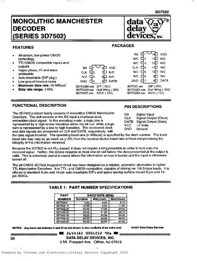 data delay devices MONOLITHIC MANCHESTER DECODER SERIES 3D7502  - cover page