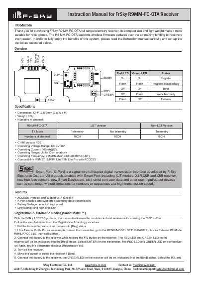 FrSky R9MM-FC-OTA Receiver Instruction Manual - cover page