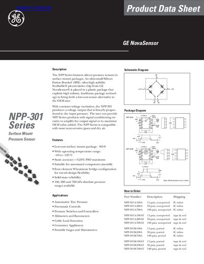 GE Novasensor NPP-301 Series Surface Mount Pressure Sensor Datasheet - cover page